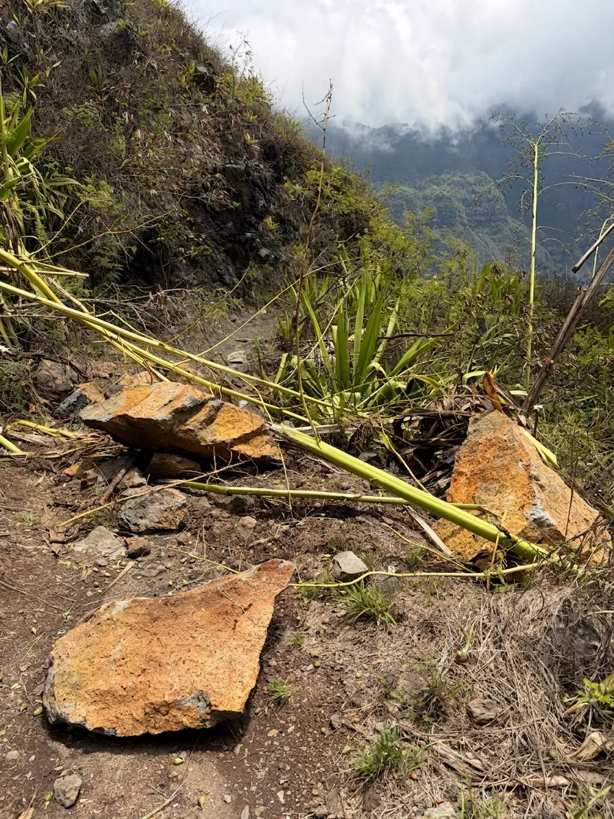 Éboulis sur un sentier de montagne