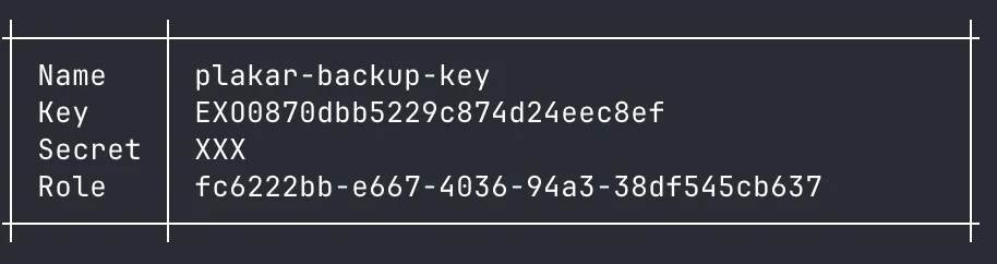 Sortie de la commande exo iam api-key create dans le terminal