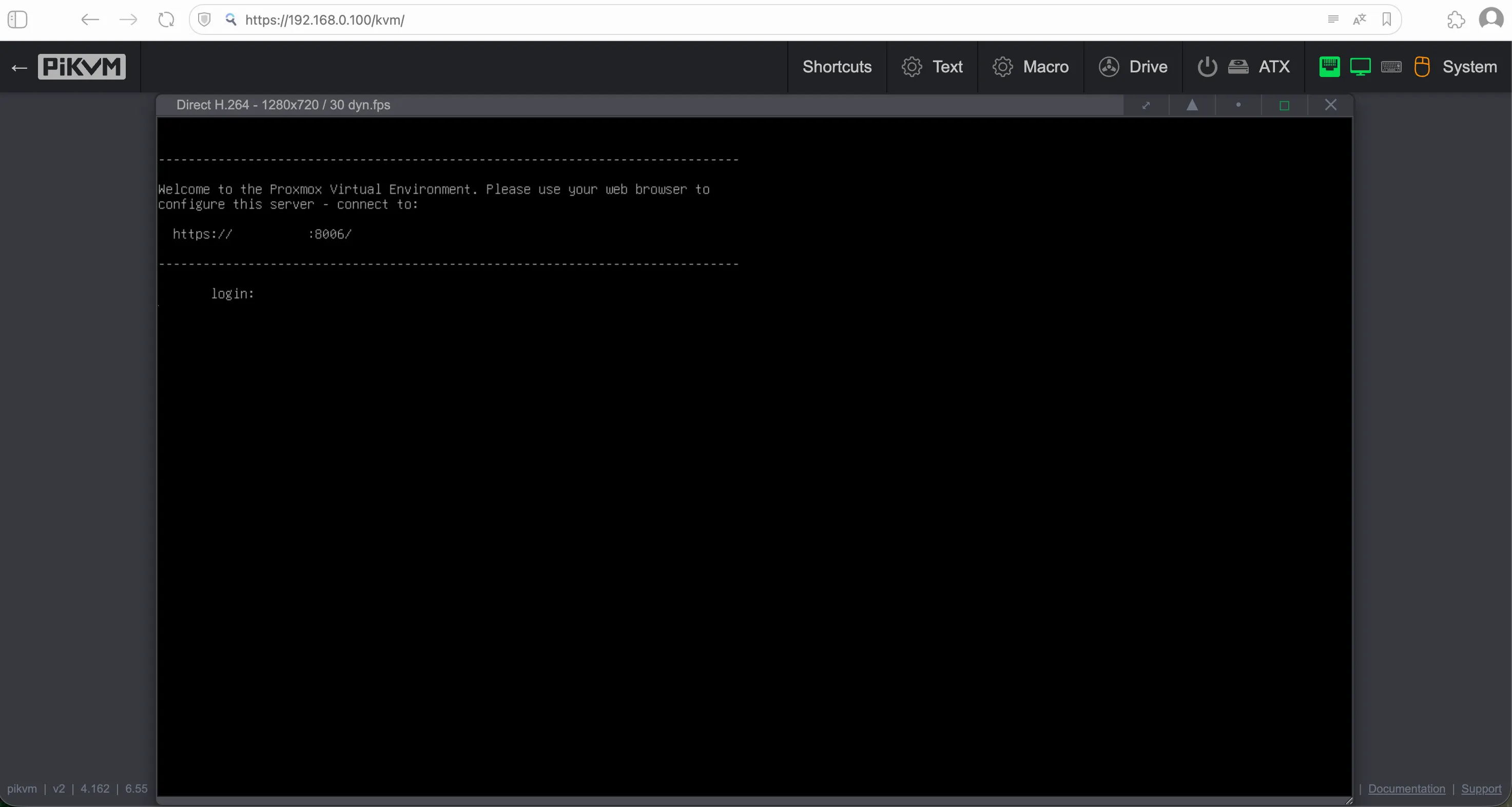 Screenshot of the KVM page