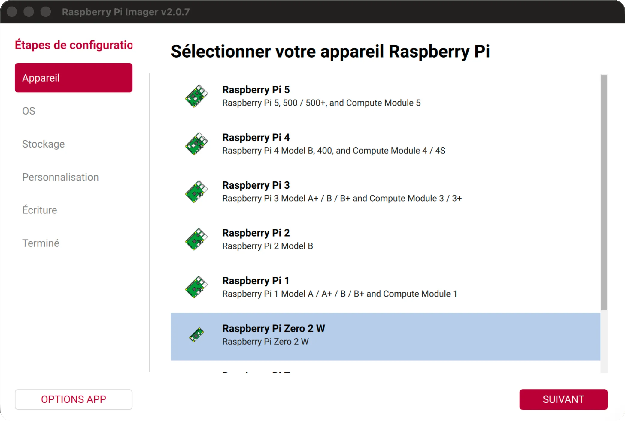 RPi Imager step 1 - Select device
