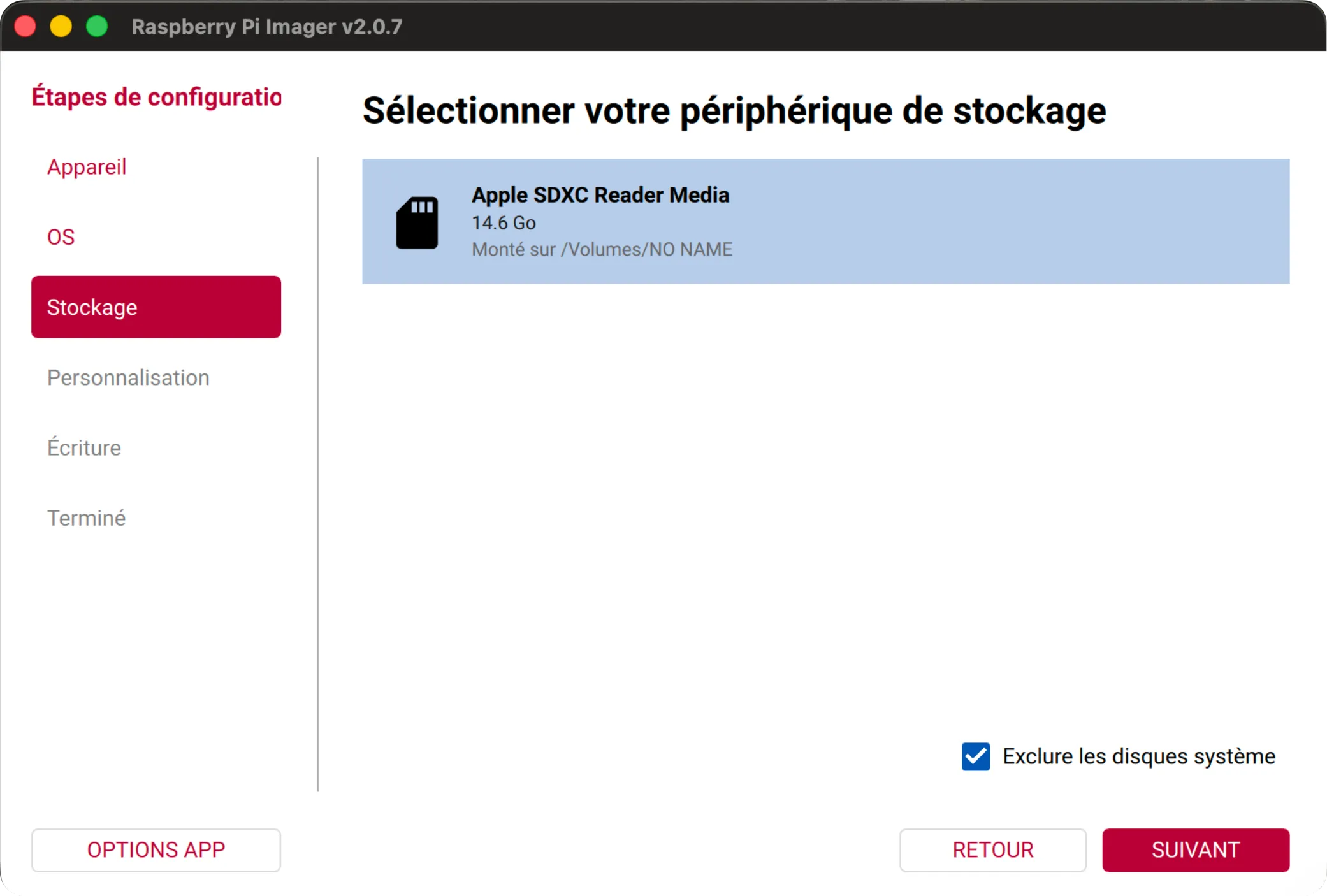 RPi Imager step 3 - select SD card