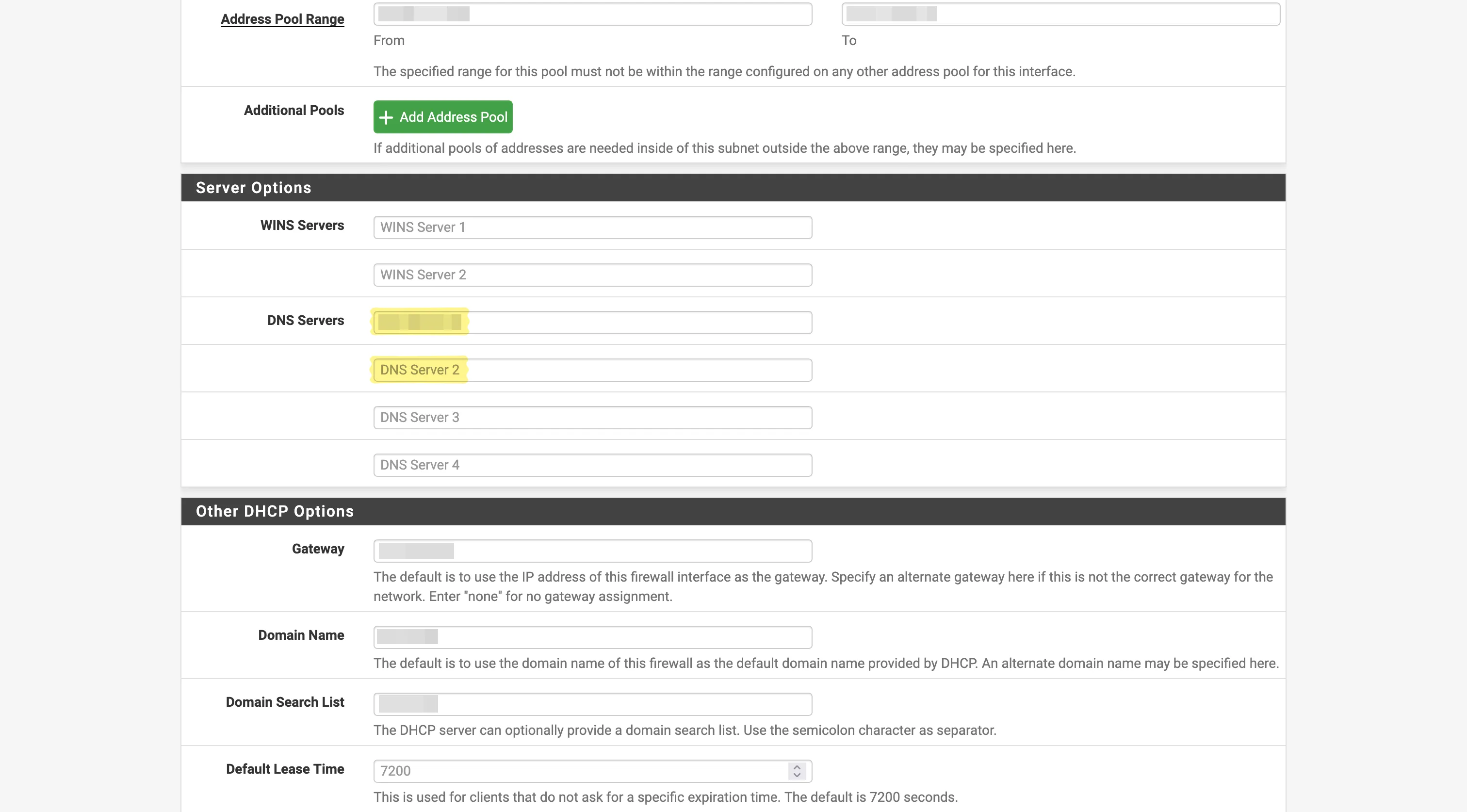 Configuration du DNS dans le DHCP de pfSense