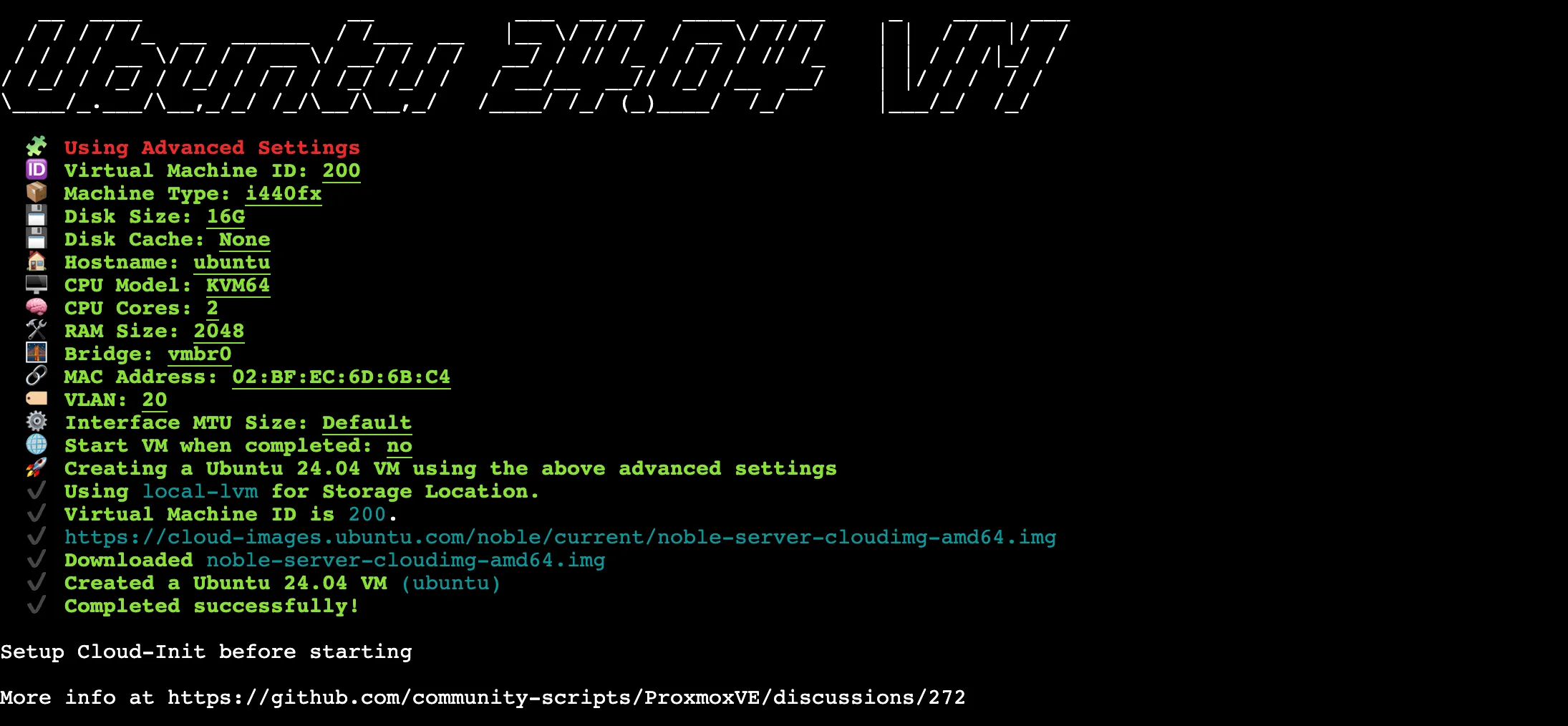Résumé de création de la VM Ubuntu